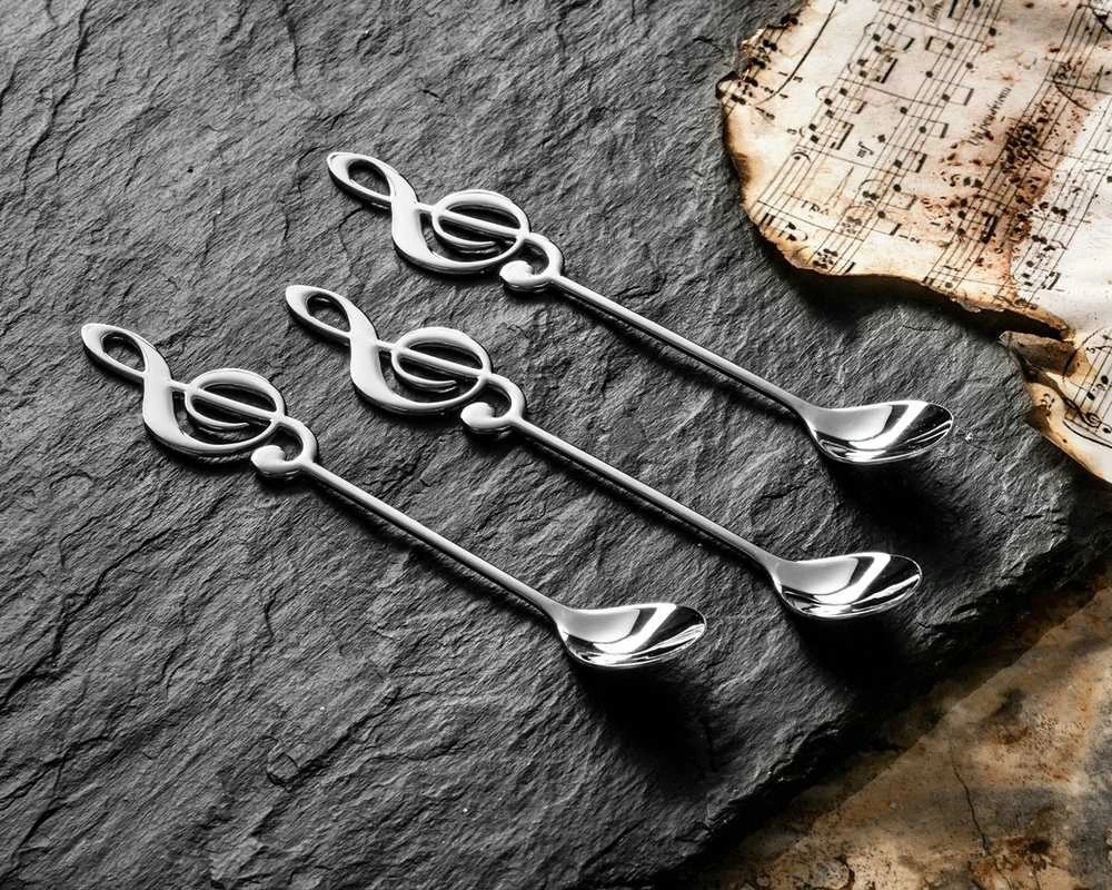 Metaliniai arbatiniai šaukšteliai MUZIKOS RAKTAS 3 vnt. SIDABRAS