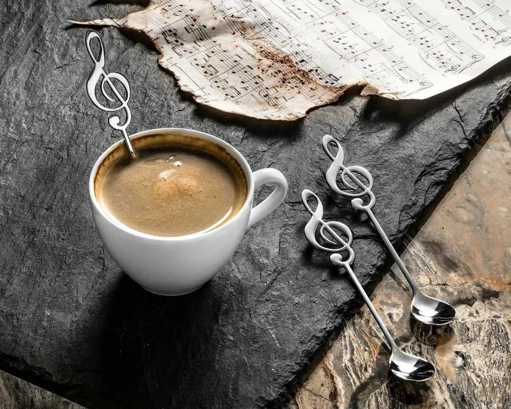 Metaliniai arbatiniai šaukšteliai MUZIKOS RAKTAS 3 vnt. SIDABRAS