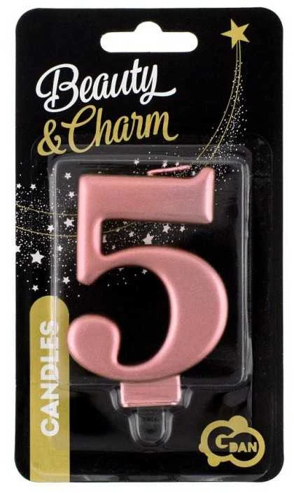 GoDan Gimtadienio žvakė "5" aukso spalvos 8cm