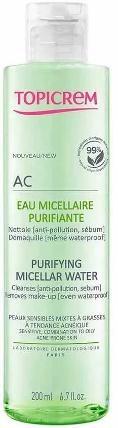 Topicrem AC Purifying Micellar Vanduo micelinis vanduo mišriai ir riebiai odai, 200 ml