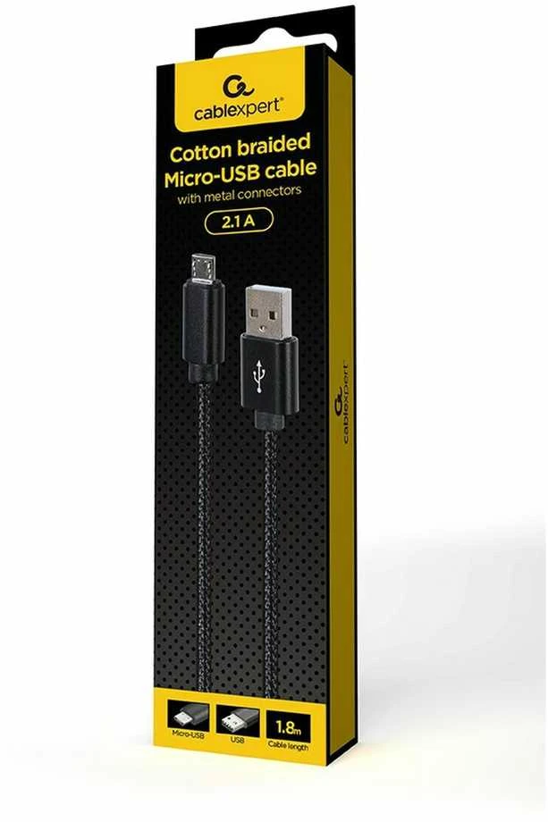 Gembird CCDB-mUSB2B-AMBM-6 Medvilninis pintas Micro-USB laidas su metalinėmis jungtimis, 1,8 m, juodas