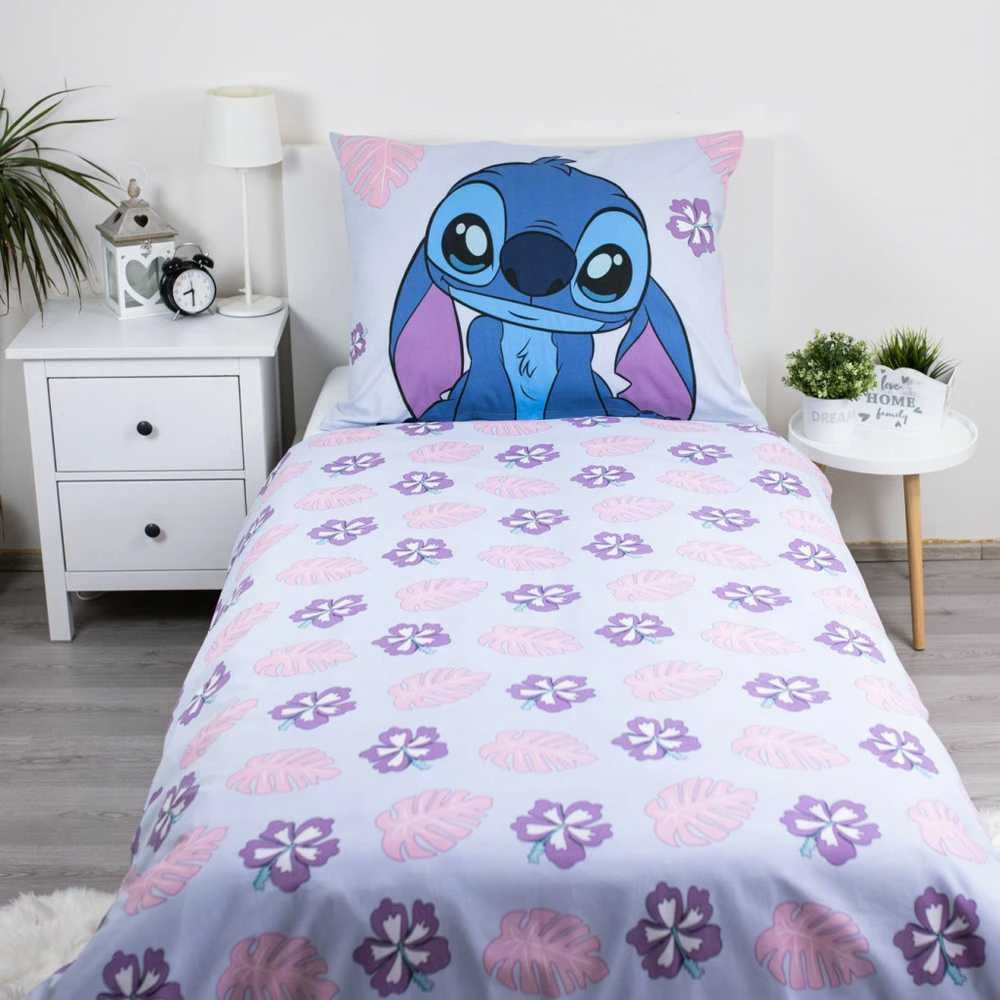 Patalynė bawełniana 140x200 Lilo and Stitch Cute šviesiai violetinė poszewka 70x90 JF 02