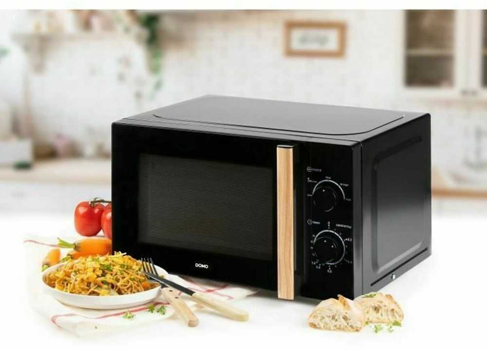 DOMO DO2820 mikrobangų krosnelė orkaitė - 20L - 700W - 35 min laikmatis - Atitirpinimo funkcija - L44 x D35,8 x A 25,8 cm - Juodas medžio apdaila