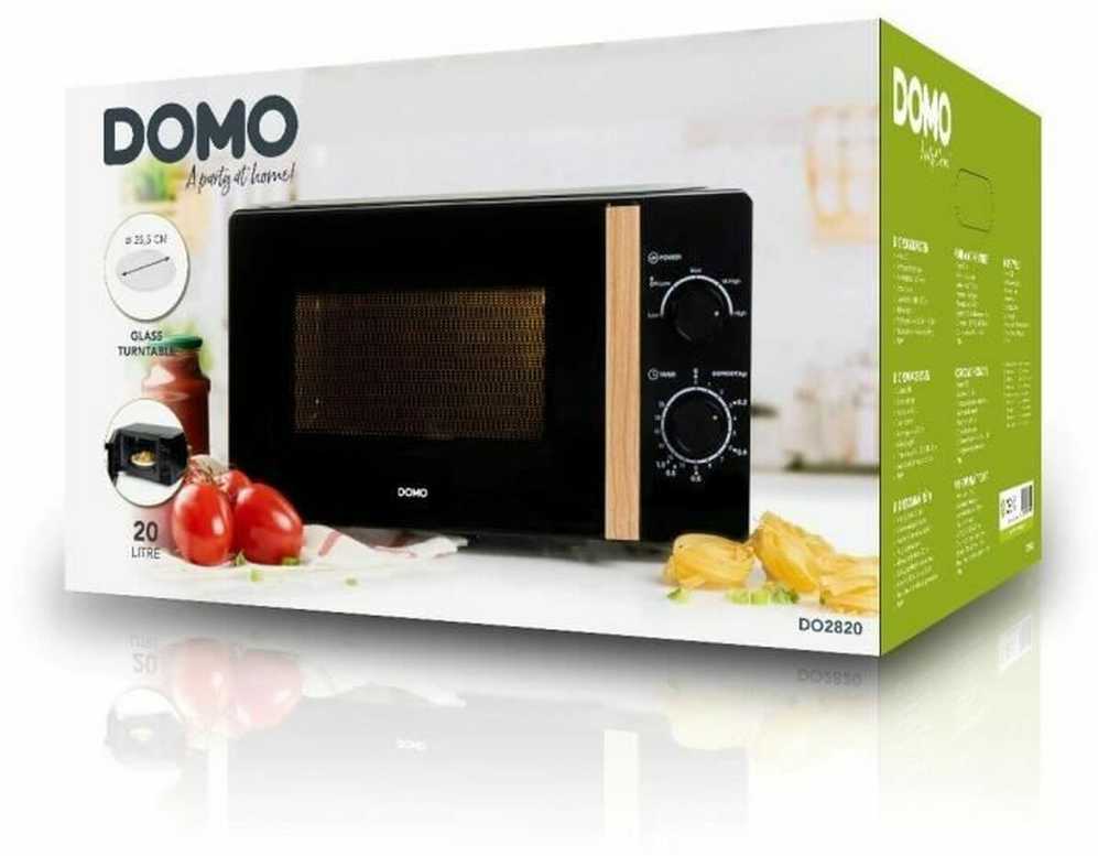 DOMO DO2820 mikrobangų krosnelė orkaitė - 20L - 700W - 35 min laikmatis - Atitirpinimo funkcija - L44 x D35,8 x A 25,8 cm - Juodas medžio apdaila