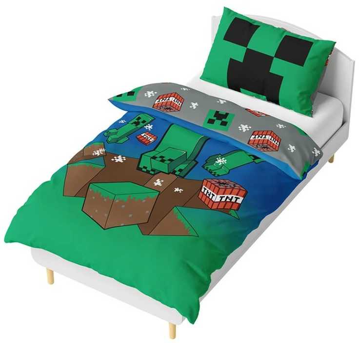 Minecraft Creeper Explode patalynės užvalkalas 140√π200cm, 80√π80cm