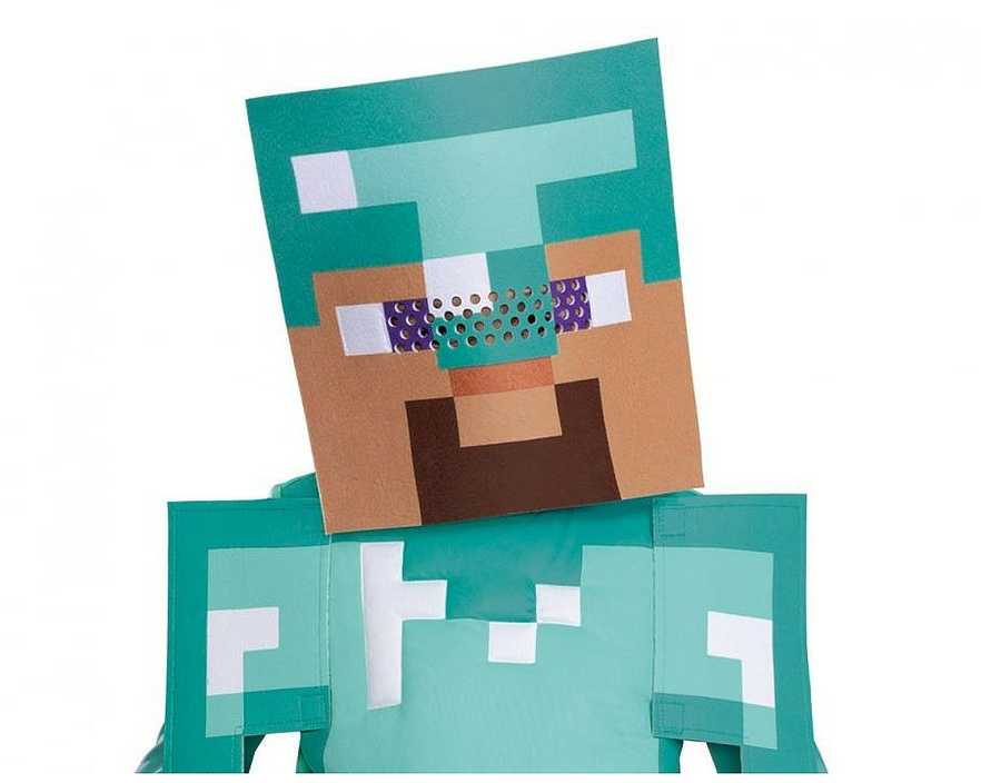 „Minecraft“ karnavalinis kostiumas Steve'as deimantinio šarvų kostiume, 127–136 cm (7–8 metai)