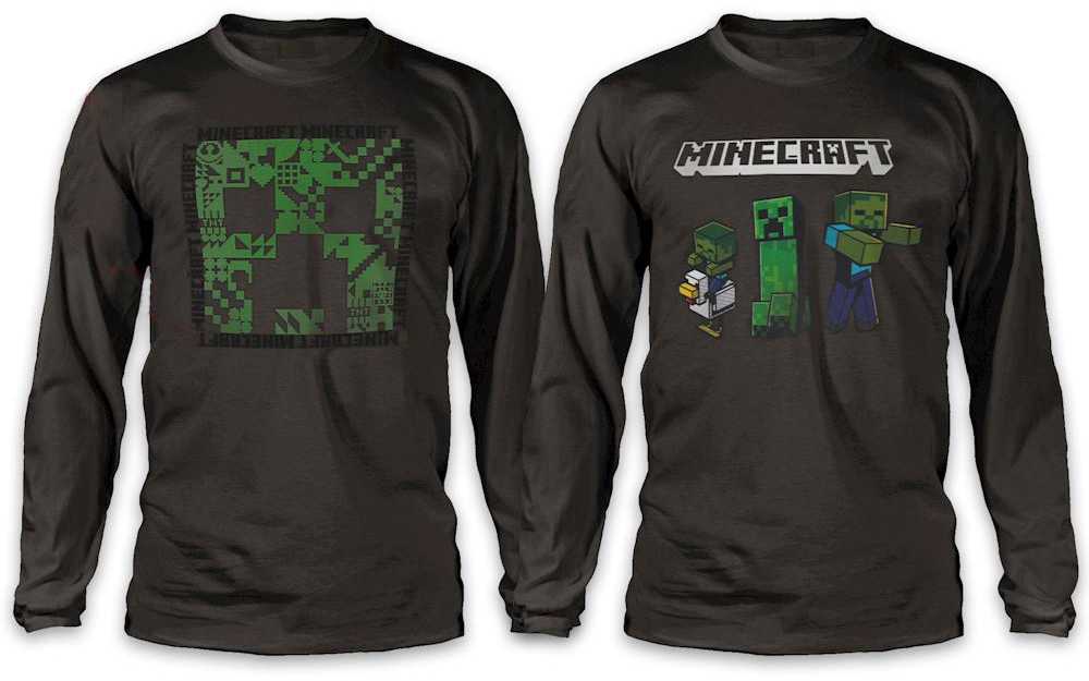 Minecraft Tamsūs vaikiški ilgomis rankovėmis marškinėliai, 8-12 metų