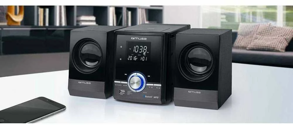 Muzikinis centras Muse Micro System CD/MP3/USB su Bluetooth M-38BT Juodas/Sidabrinis, AUX in, Signalizavimo funkcija