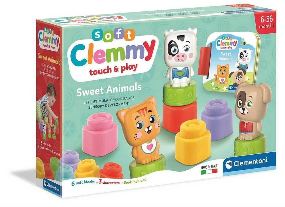Clementoni kaladėlės Soft Clemmy su knygute "Sweet Animals"