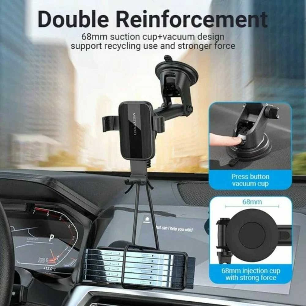 Vention Automatinis automobilio telefono laikiklis KCOB0 su siurbimo taurele juoda