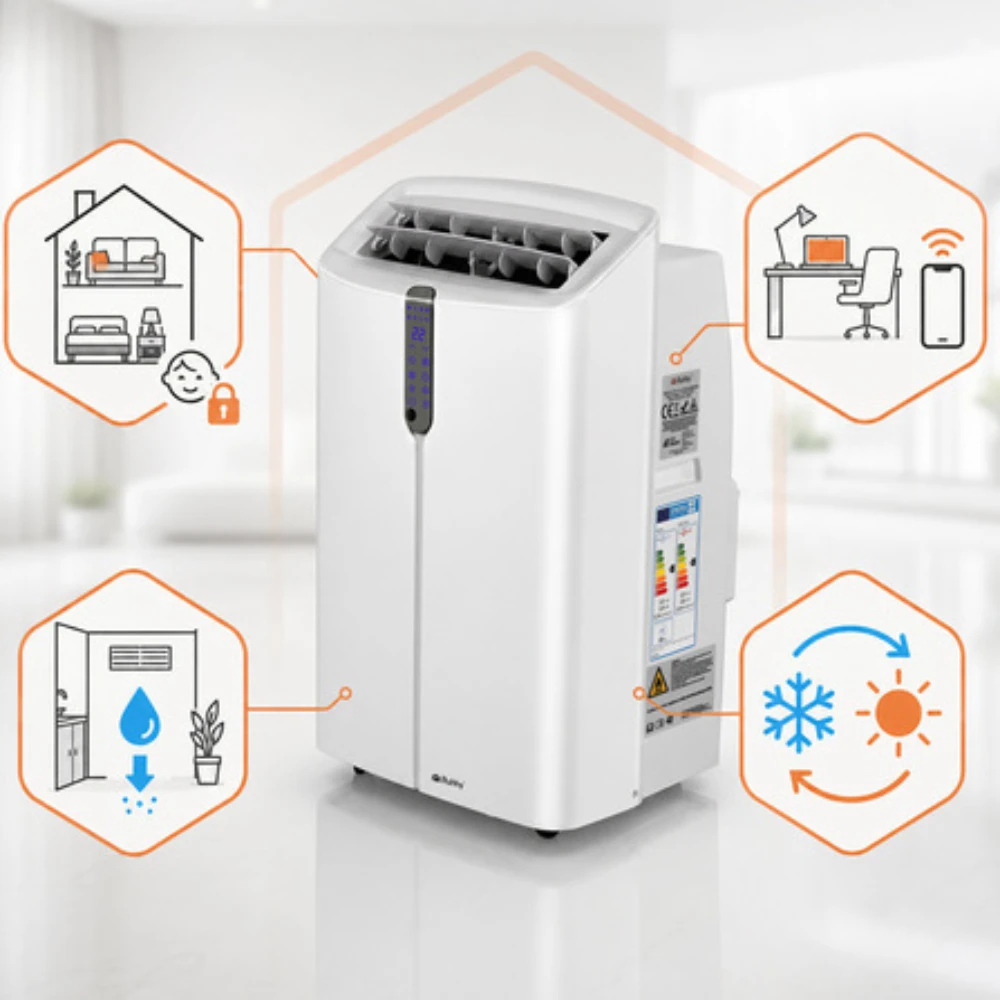 Mobilus oro kondicionierius 12000 BTU WiFi 4 viename su šildymu ir sausinimu