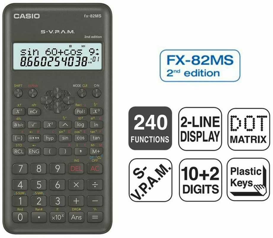 Casio FX-82MS-2 skaičiuotuvas Kišenė Mokslinis skaičiuotuvas Juoda