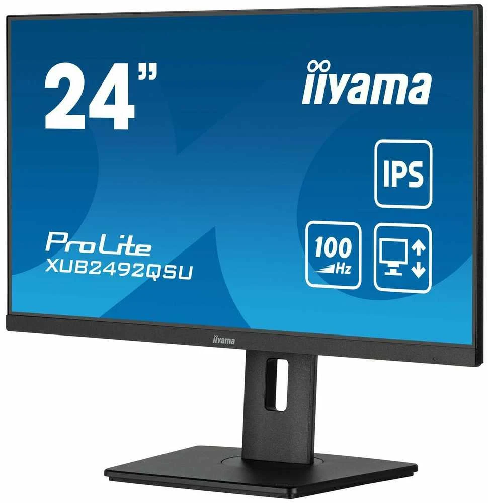 Monitorius IIYAMA XUB2492QSU-B1 24 colių ETE IPS skydelis 2560x1440 100Hz QHD 05ms MPRT FreeSync 15cm Aukštis Adj. Stovas 300cd/m2 HDMI DisplayPort