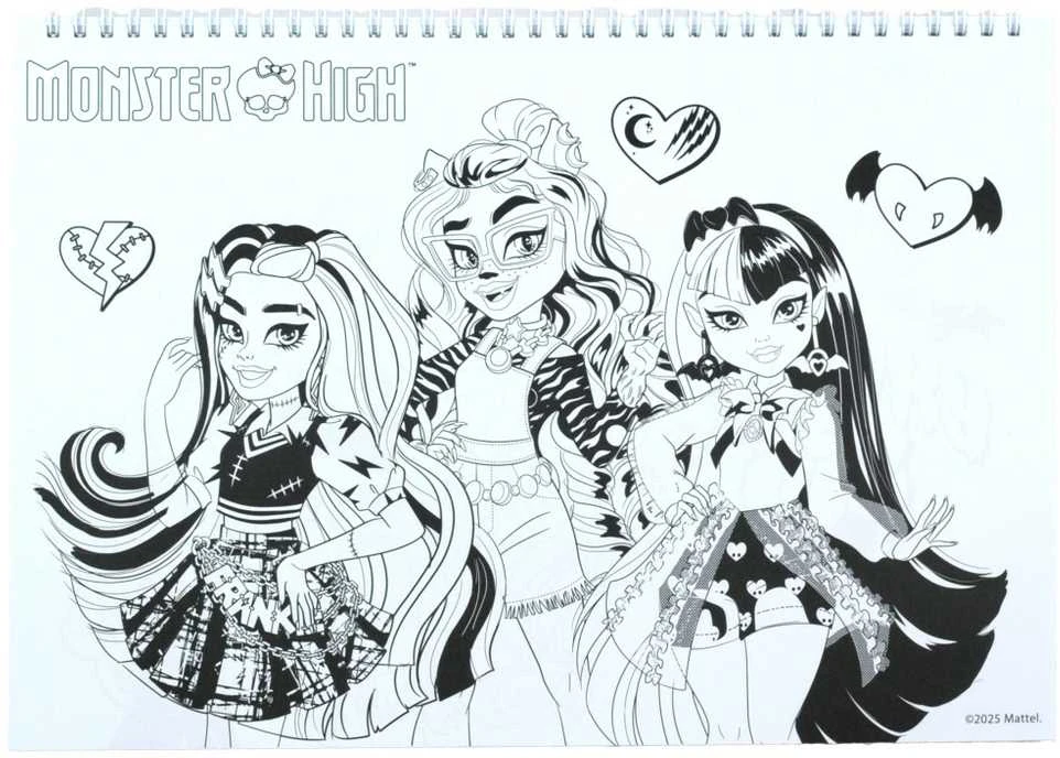 „Monster High Crew“ A/4 spiralinė eskizų knygelė su 40 puslapių ir lipdukais