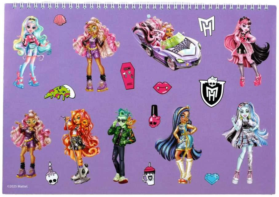 „Monster High Crew“ A/4 spiralinė eskizų knygelė su 40 puslapių ir lipdukais