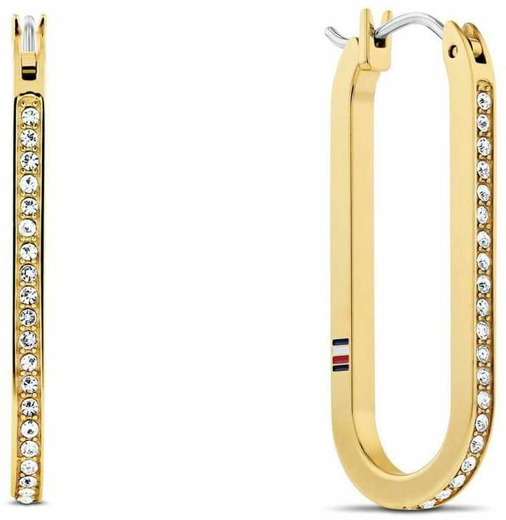 Tommy Hilfiger Ovalūs paauksuoti auskarai su kristalais Dog Tag 2780866