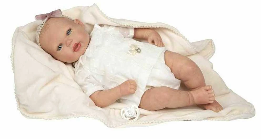 ARIAS Reborn lėlytė baltais rūbeliais, mergaitė, 45 cm