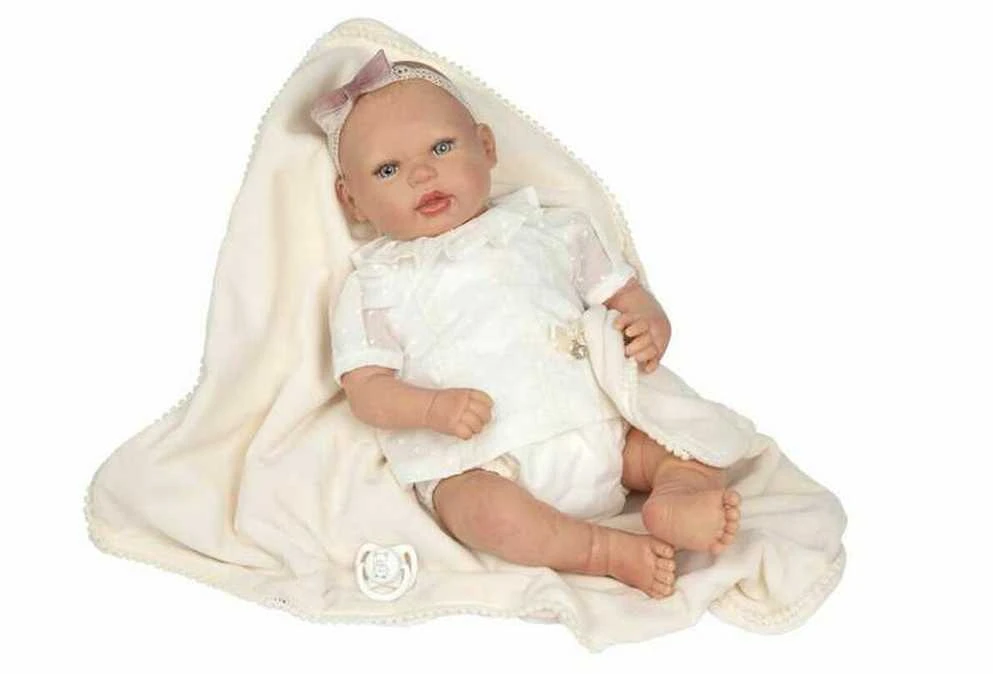 ARIAS Reborn lėlytė baltais rūbeliais, mergaitė, 45 cm