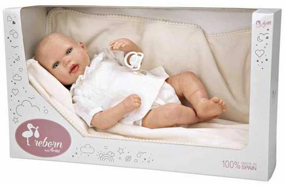 ARIAS Reborn lėlytė baltais rūbeliais, mergaitė, 45 cm