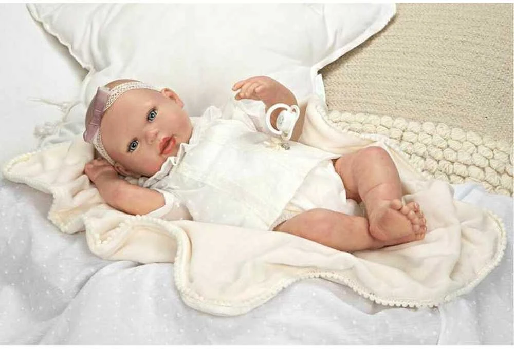 ARIAS Reborn lėlytė baltais rūbeliais, mergaitė, 45 cm
