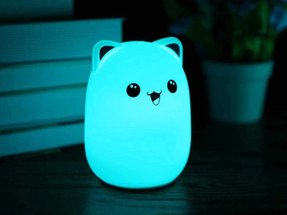 Naktinė lempa vaikams LED katinas RGB lietimui jautri
