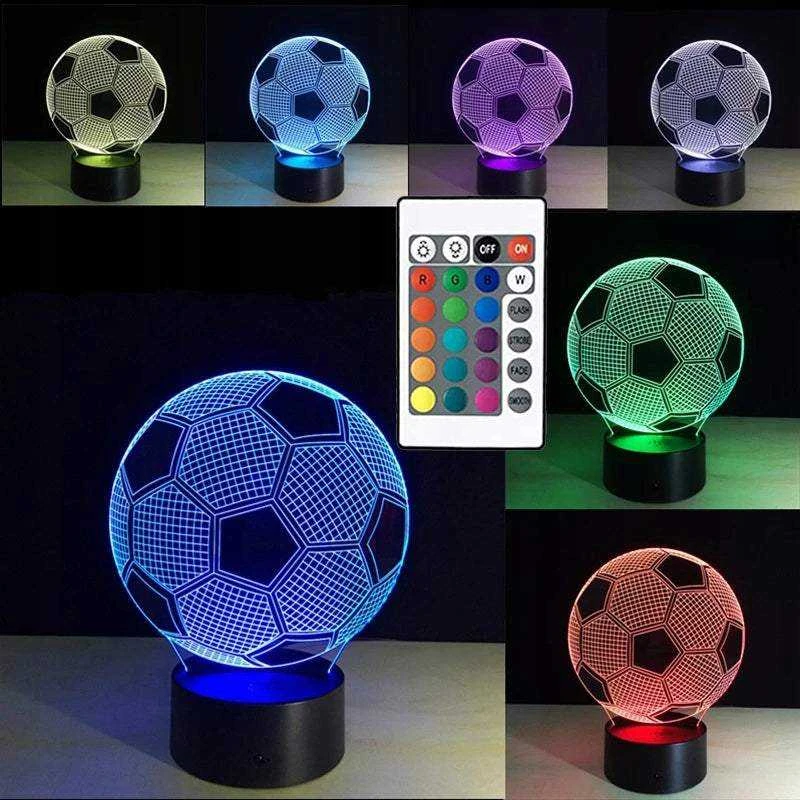 Naktinė lempa su 3D futbolo kamuoliu, 16 spalvų, nuotolinis valdymas