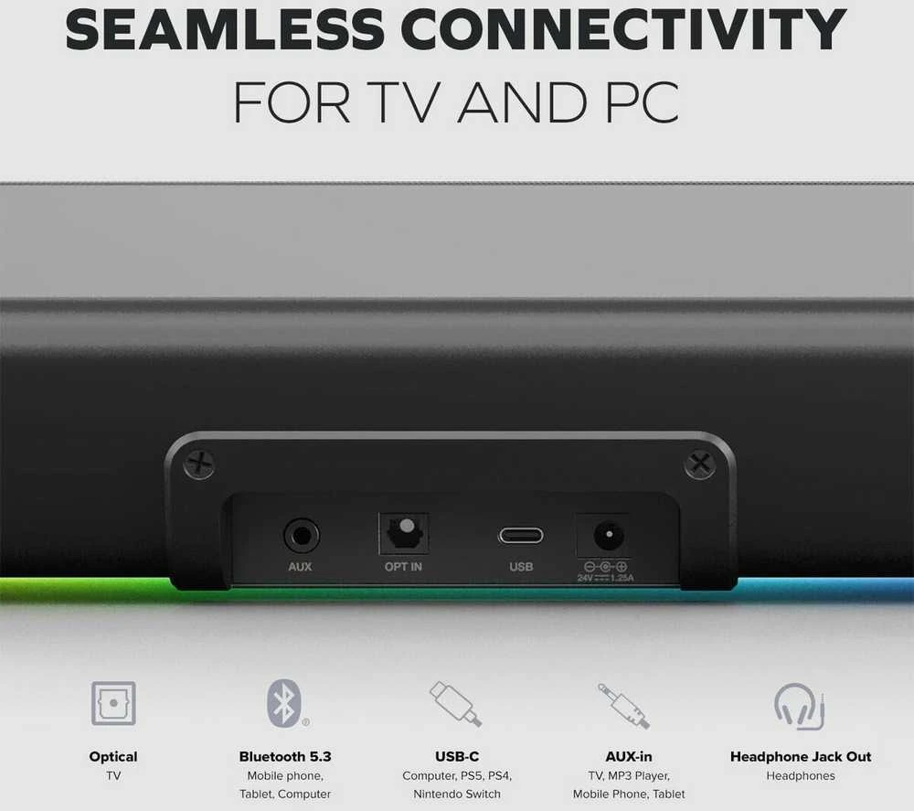 Namų kino sistema „Creative Sound Blaster GS5 Bluetooth 5.3 Gaming Soundbar“ juodos spalvos