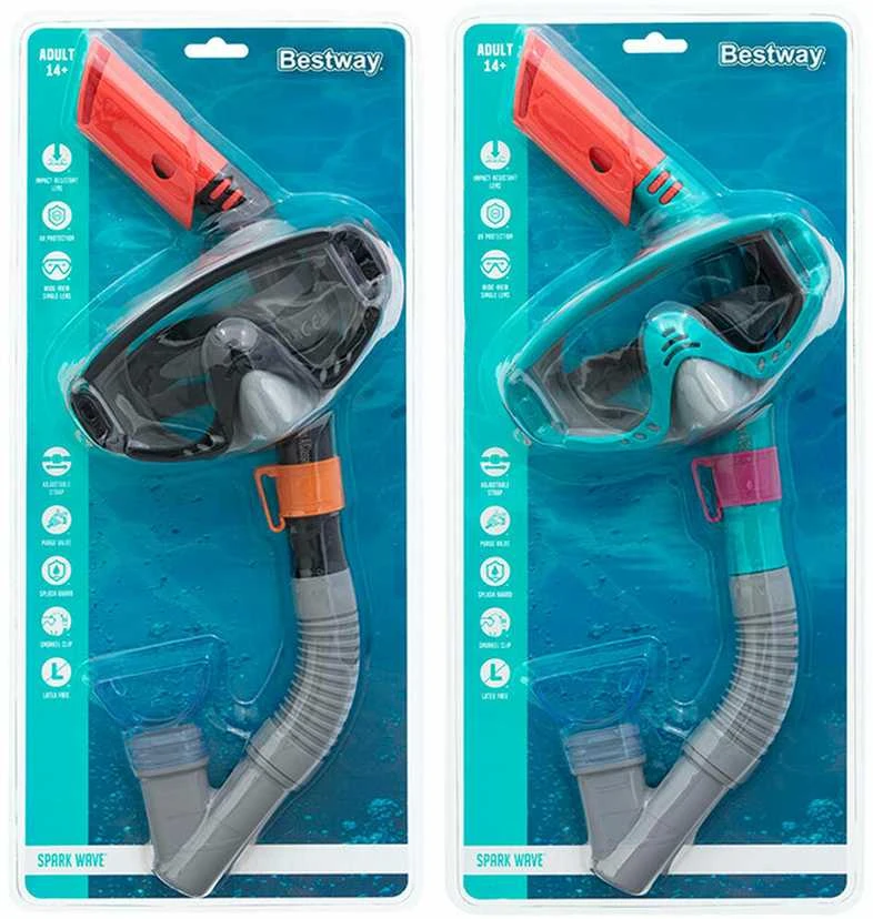 Nardymo kaukė su vamzdeliu Bestway, pilka/mėlyna