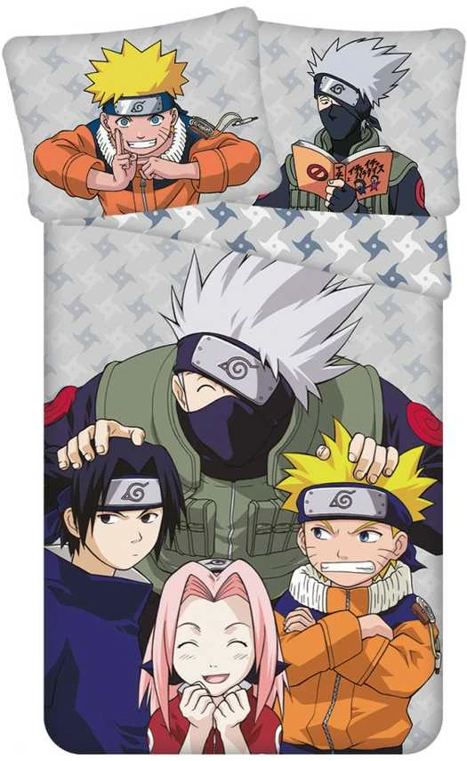 Patalynė bawełniana 140x200 Naruto 2 pilka kolorowa poszewka 70x90 JF24