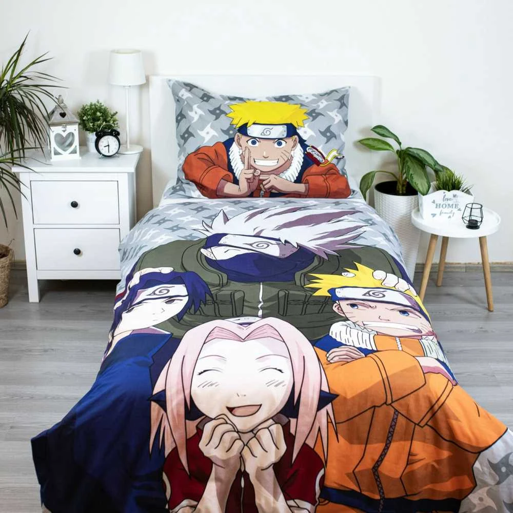 Patalynė bawełniana 140x200 Naruto 2 pilka kolorowa poszewka 70x90 JF24