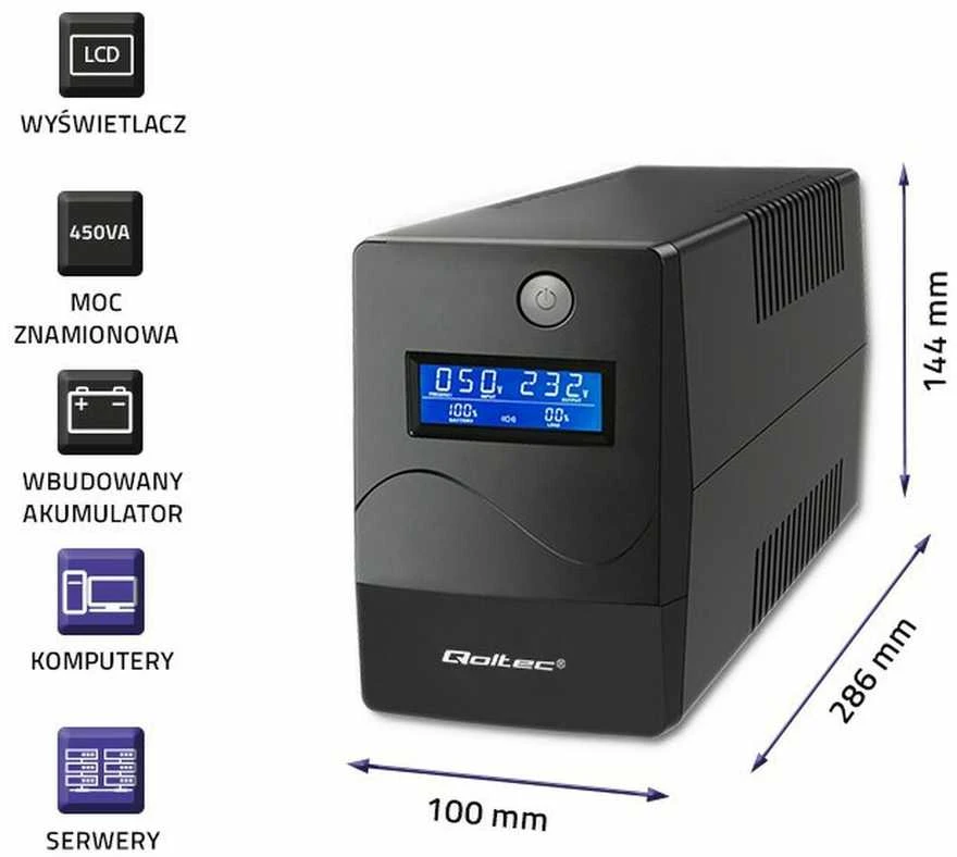 QOLTEC 53977 UPS Monolith 450VA 240W LCD USB RJ45