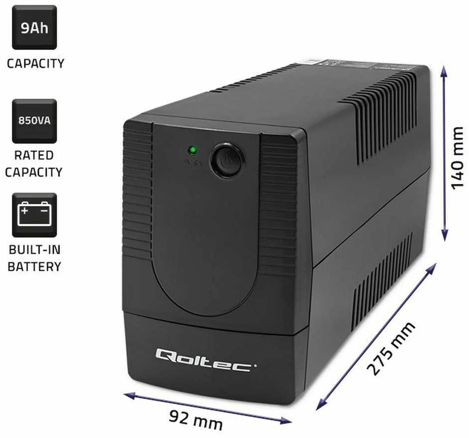 QOLTEC 53773 nepertraukiamo maitinimo linijos interaktyvus monolitas 850VA 480W