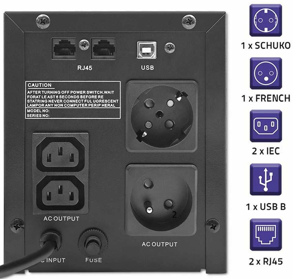 QOLTEC 53770 nepertraukiamo maitinimo linijos interaktyvus monolitinis 1500VA 900W LCD USB