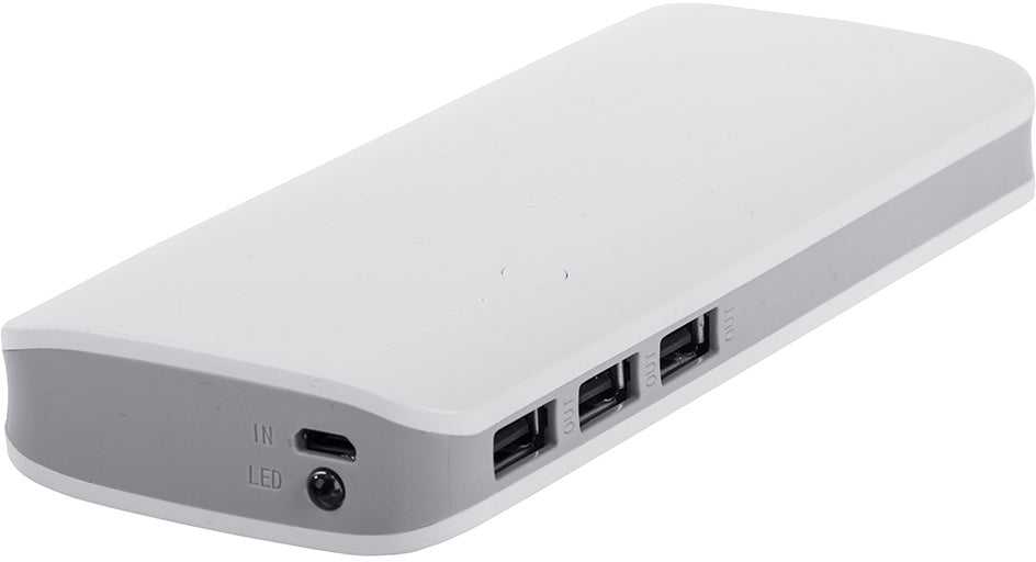 Nešiojama 10000mAh išorinė baterija su 3x USB microUSB 2.1a ir LED žibintuvėliu, galinga ir greita
