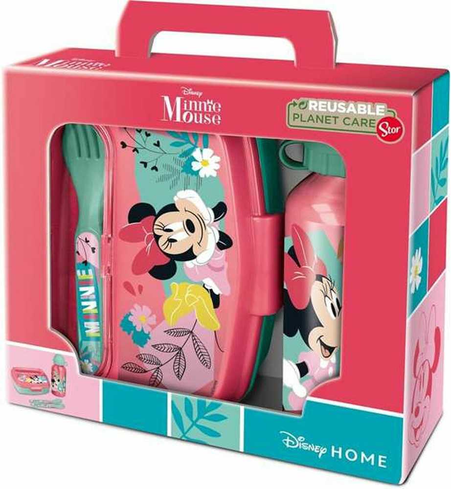 Stor Kombinacija pietų dėžutė + gertuvė + įrankiai - MINNIE - Rožinė - Stačiakampė - Vaikams - Tinka indaplovėms
