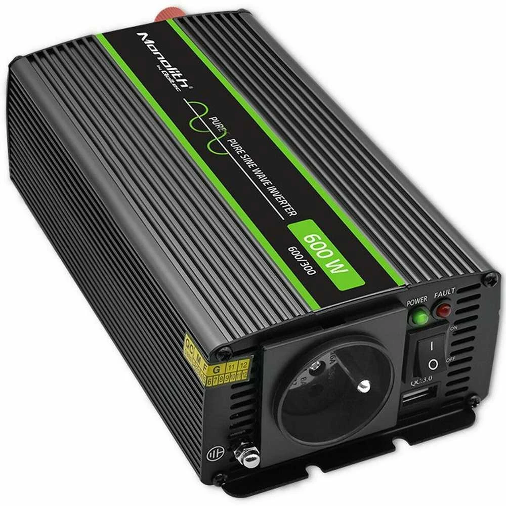 QOLTEC 51925 Monolitinis įtampos keitiklis 1200 MS Wave / 12V iki 230V / 600/1200W / USB