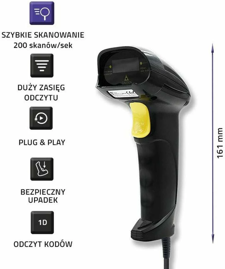 QOLTEC 50876 lazerinis scanner 1D USB Juodas