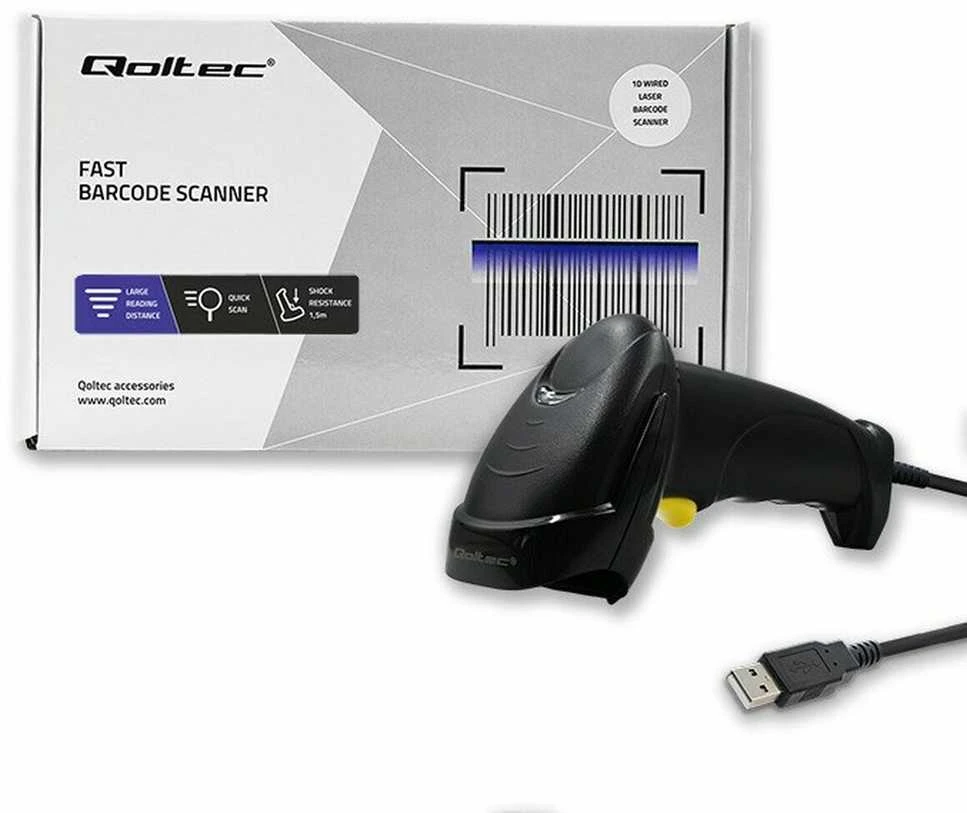 QOLTEC 50876 lazerinis scanner 1D USB Juodas
