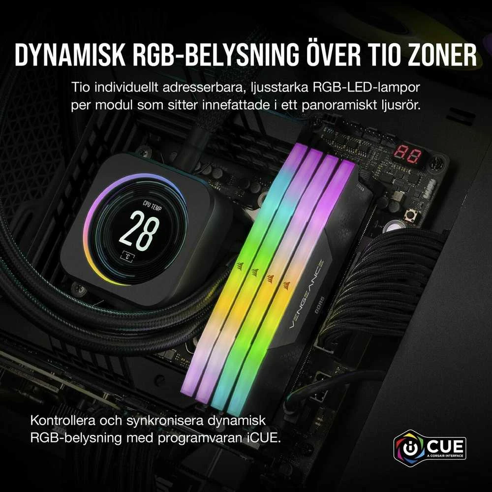 RAM CORSAIR VENGEANCE RGB 16GB 2x8GB DDR5 DIMM 5200MT/s CL40-40-40-77 1.25V Intel XMP Desktop Memory - Juodas