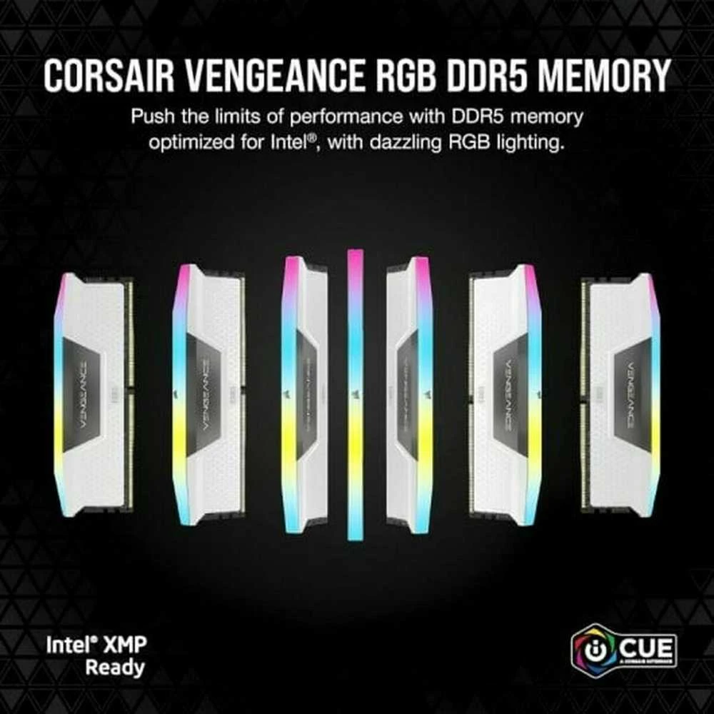 RAM CORSAIR VENGEANCE RGB 32GB 2x16GB DDR5 6000MT/s DIMM Be buferio 30-36-36-76 Std PMIC XMP 3.0 Baltas Heatspreader RGB LED 1.4V