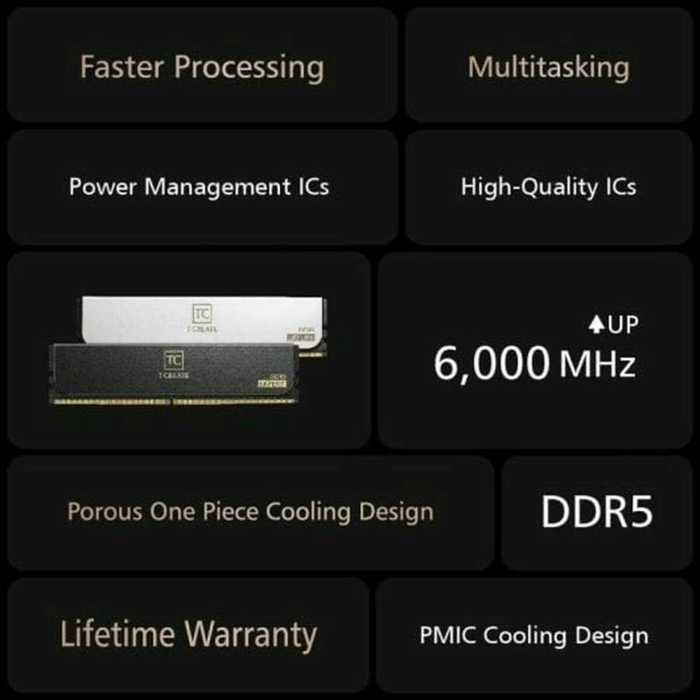 Team Group T-Create Expert DDR5-6000 RAM, CL30, XMP / EXPO - 32 GB Dual Kit, juodos spalvos