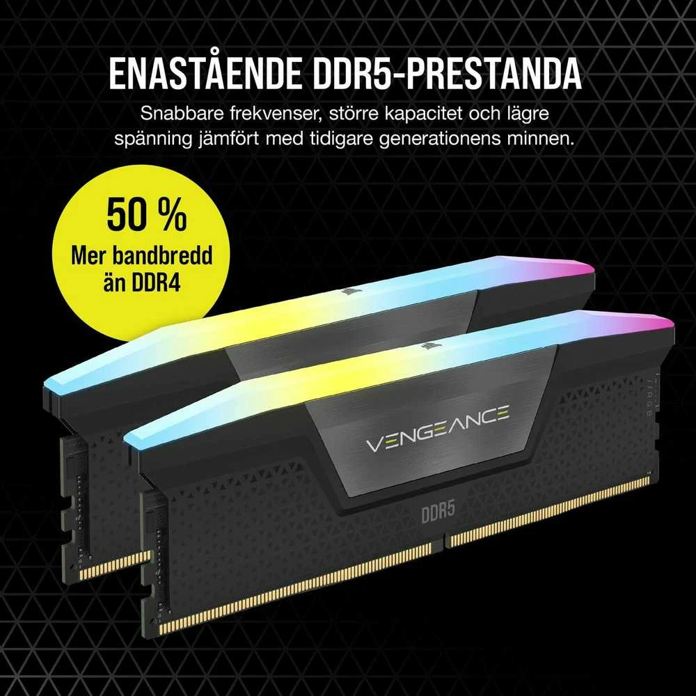 RAM CORSAIR VENGEANCE RGB 16GB 2x8GB DDR5 DIMM 5200MT/s CL40-40-40-77 1.25V Intel XMP Desktop Memory - Juodas