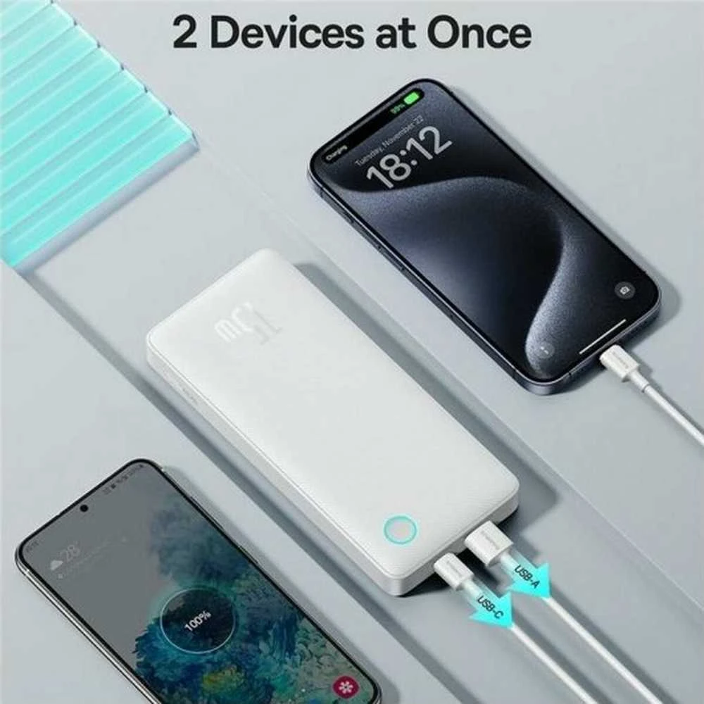 LiPo išorinis akumuliatorius (PowerBank) 10000mAh 15W USB + USB-C Airpow Lite baltas BASEUS