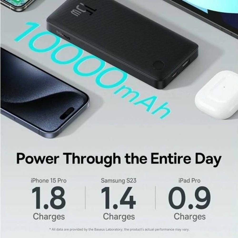 LiPo išorinis akumuliatorius (PowerBank) 10000mAh 15W USB + USB-C Airpow Lite juodas BASEUS