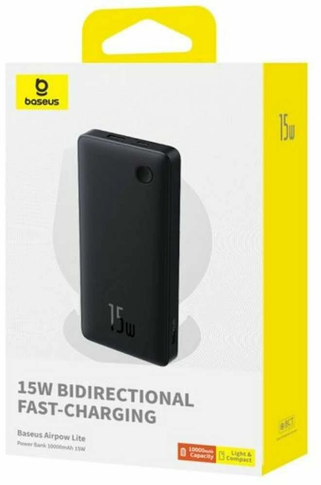 LiPo išorinis akumuliatorius (PowerBank) 10000mAh 15W USB + USB-C Airpow Lite juodas BASEUS