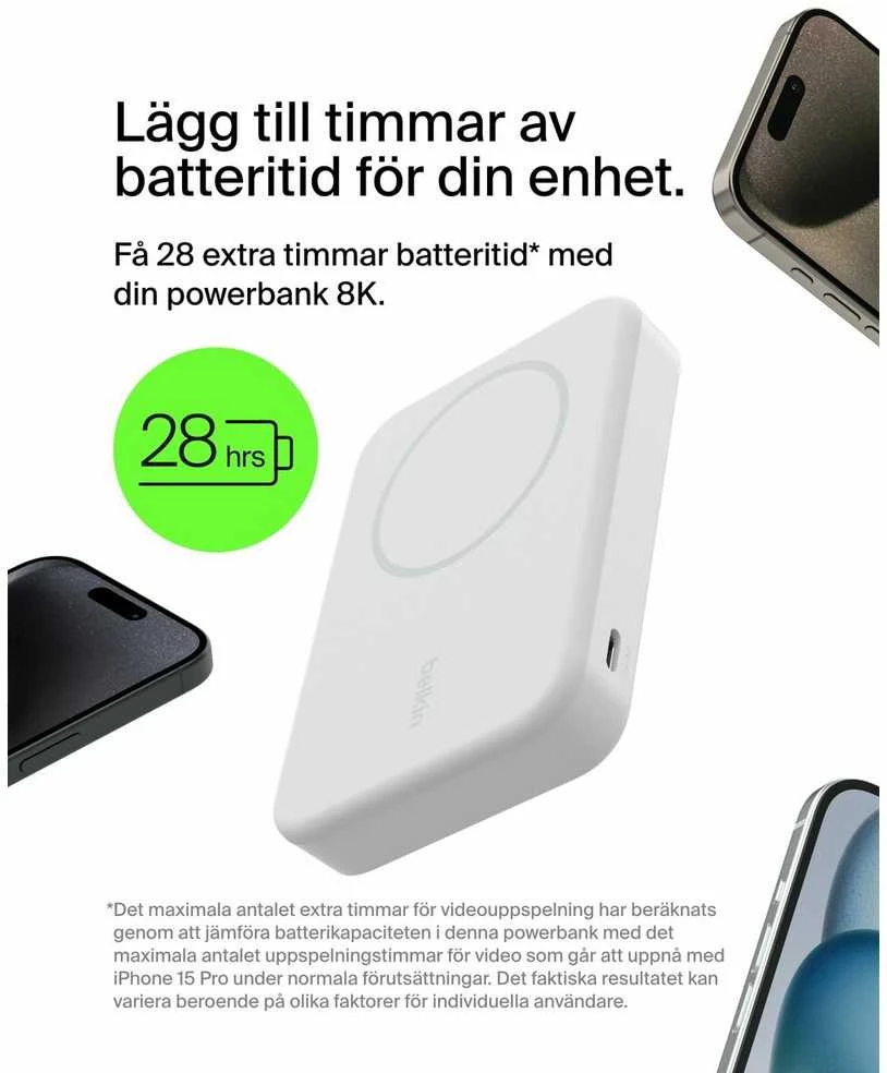 Belkin 8000 mAh 15W Qi2 MagSafe balta