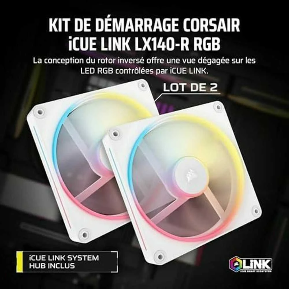 Corsair iCUE Link LX140-R RGB, PWM korpuso ventiliatorius, 2er Pack – 140mm, baltos spalvos