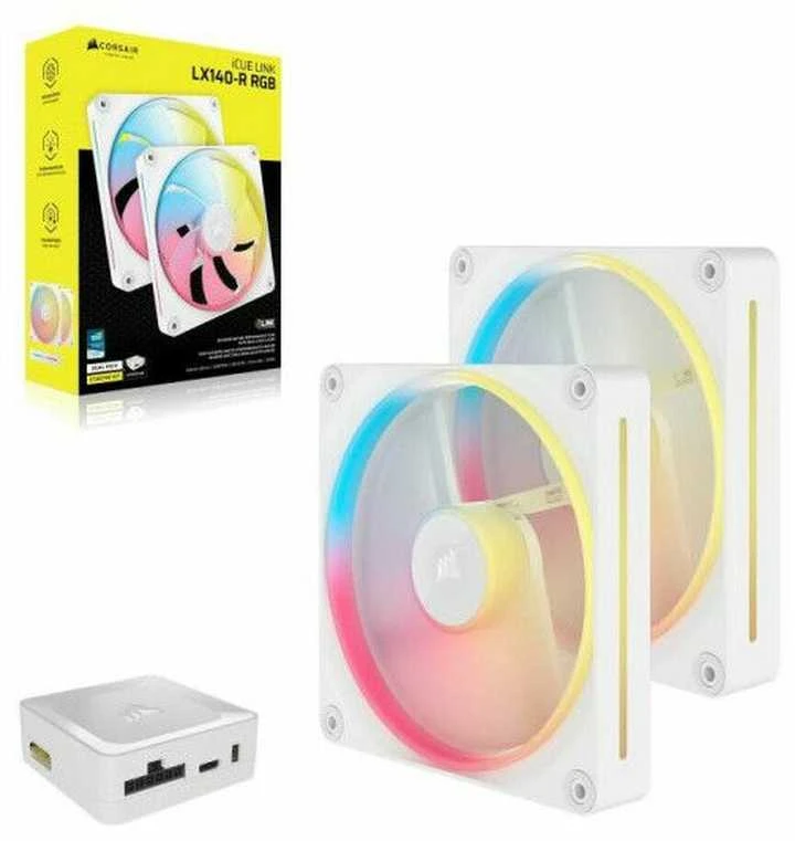 Corsair iCUE Link LX140-R RGB, PWM korpuso ventiliatorius, 2er Pack – 140mm, baltos spalvos