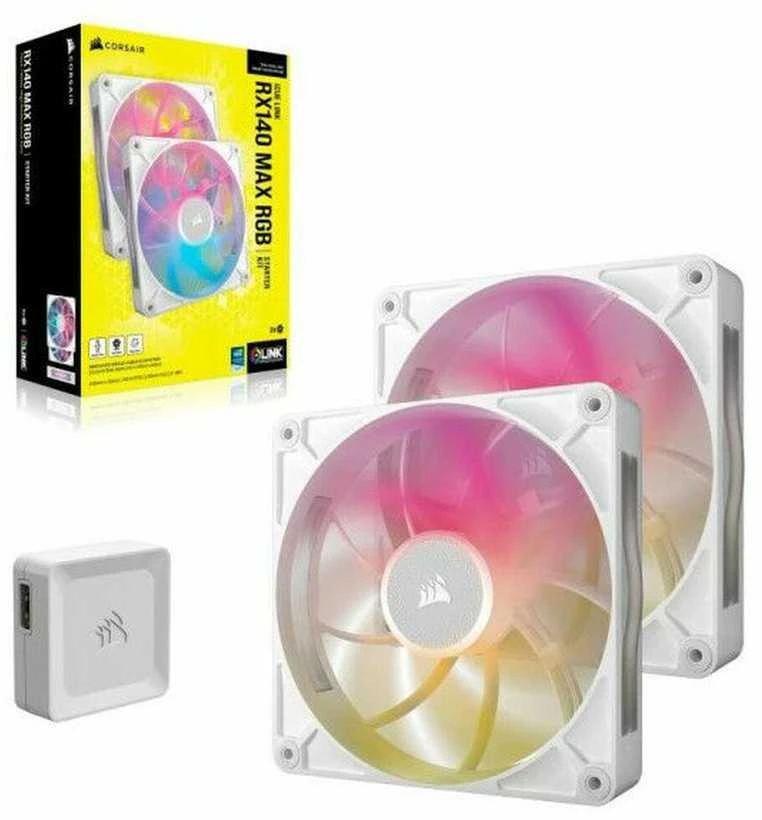 CORSAIR iCUE LINK RX140 MAX RGB PWM ventiliatorius – 2 vnt., 140 mm, Baltas