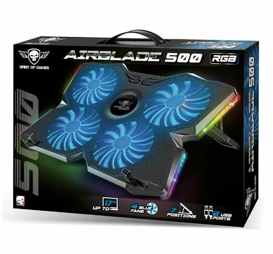 Podstawka chłodząca Spirit of gamer Spirit of Gamer SOG-VE500RGB Nešiojamas kompiuteris Cooling Base – Up to 17 Inch – Juodas and Raudona – Adjustable Fans